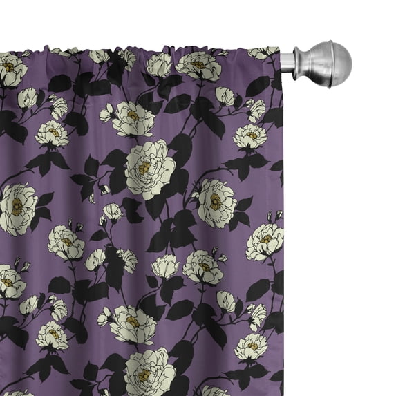 Ambesonne Floral Window Curtains, White Wild Roses Leaves Art, Each 28" W x 63" L, Pale Eggplant Cream