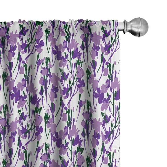 Ambesonne Floral 4-Panel Curtains, Wild Spring Flower Blossoms, 56"x95", Lavender Jade Green