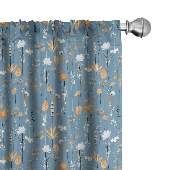 Ambesonne Floral 4-Panel Curtains, Winter Style Botanic Bloom, 56"x84", Blue Grey Multicolor