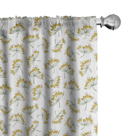 Ambesonne Floral Window Curtains, Yellow Tones Dill Flowers, Each 28" W x 63" L, Pale Coffee Sage Green