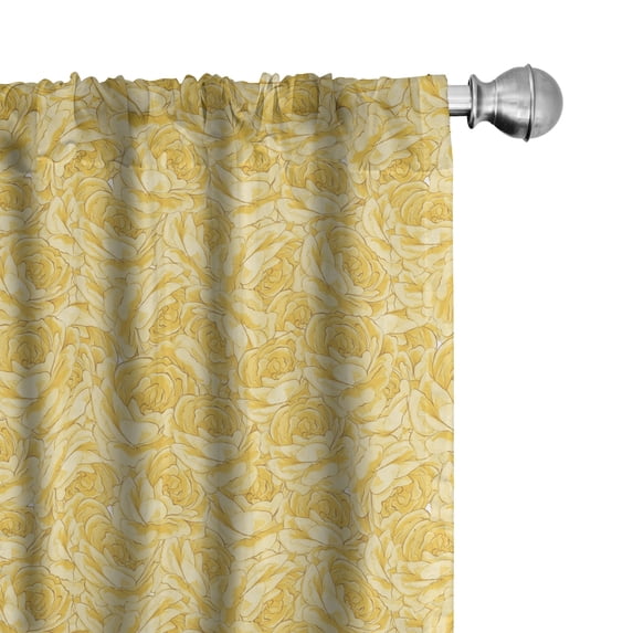Ambesonne Floral Window Curtains, Yellowish Roses Pattern Art, Each 28" W x 95" L, Earth Yellow Pale Orange