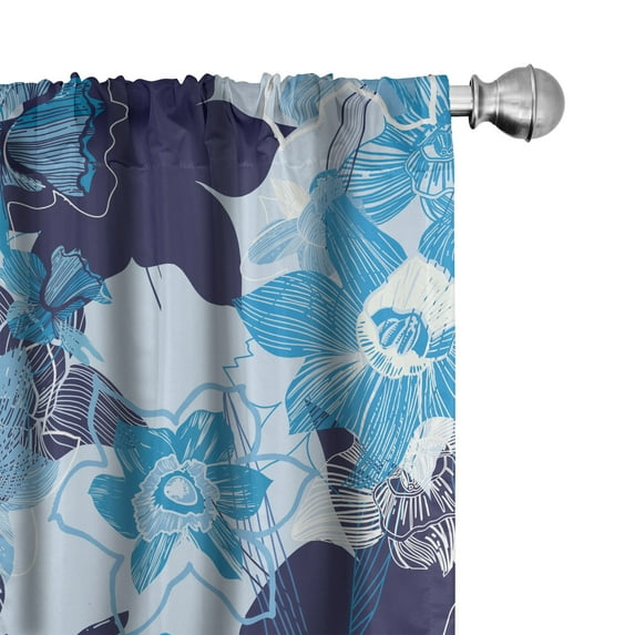 Ambesonne Floral Abstract Curtains, Amaryllis Flowers, Pair of 28"x95", Soft Blue Blue Sea Blue