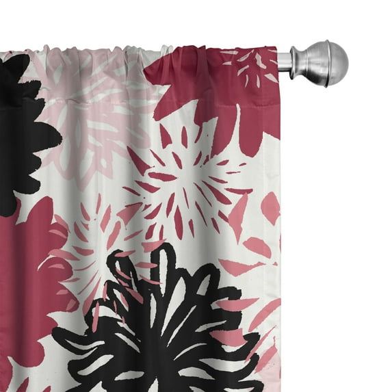Ambesonne Floral Abstract Curtains, Dahlias Flowery Art, Pair of 28"x63", Burgundy Rose Black