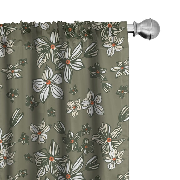 Ambesonne Floral Abstract Curtains, Flowers Silhouettes, Pair of 28"x63", Sage Green and Orange