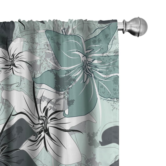 Ambesonne Floral Abstract Curtains, Lily Flowers Print, Pair of 28"x95", Dark Sea Green Dark Grey