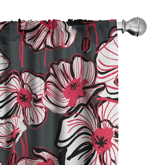 Ambesonne Floral Abstract Curtains, Poppy Illustration, Pair of 28"x95", Red White and Charcoal Grey