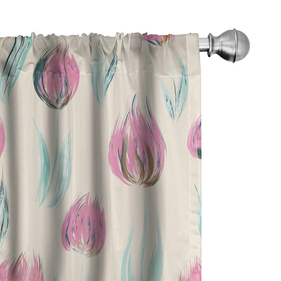 Ambesonne Floral Abstract Curtains, Tulip Lovers Retro, Pair of 28"x95", Beige Grey Yellow and Seafoam