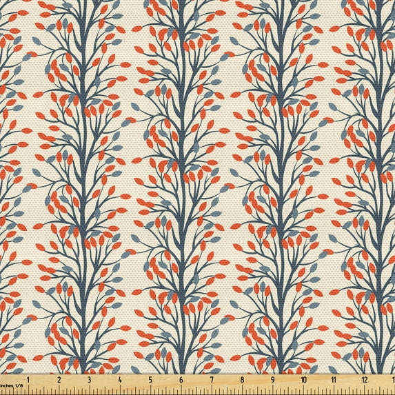 Ambesonne Floral Abstract Fabric by the Yard Upholstery, Vintage Flowery, 3 Yards, Beige Vermilion and Grey