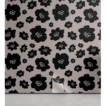 Ambesonne Floral Abstract Peel & Stick Wallpaper for Home, Flowery Night Print, 13"x36", Taupe Grey Charcoal Grey
