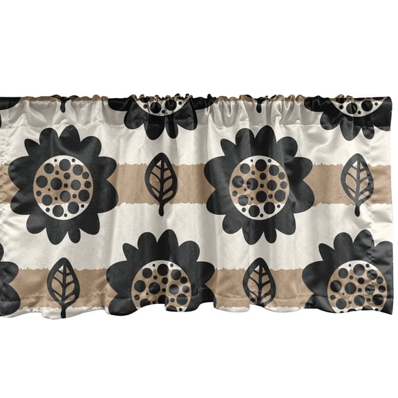 Ambesonne Floral Abstract Window Valance with Rod Pocket, Leaves and Flowers, 54" X 18", Sepia Beige Charcoal Grey