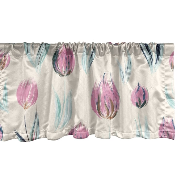 Ambesonne Floral Abstract Window Valance with Rod Pocket, Tulip Lovers Retro, 54" x 12", Beige Grey Yellow and Seafoam