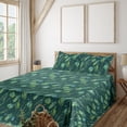 thumbnail image 1 of Ambesonne Floral Aquarelle Fitted & Flat Sheet with Sham 3 Pcs Set, Bohemian Jungle, Twin, Fern Green and Dark Teal, 1 of 5