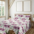 thumbnail image 1 of Ambesonne Floral Aquarelle Fitted & Flat Sheet with Shams 4 Pcs Set, Art Vintage Peony, King, Pale Rose Peacock Green, 1 of 1