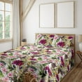 thumbnail image 1 of Ambesonne Floral Aquarelle Fitted & Flat Sheet with Shams 4 Pcs Set, Blooms Leaves Art, Queen, Fern Green Magenta White, 1 of 5