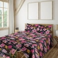 thumbnail image 1 of Ambesonne Floral Aquarelle Fitted & Flat Sheet with Shams 4 Pcs Set, Botany Floral Boho, King, Mustard Pastel Pink, 1 of 1
