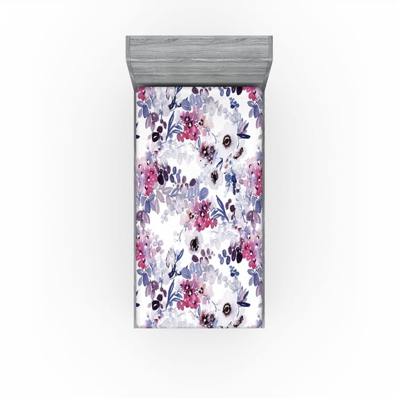 Ambesonne Floral Aquarelle Fitted Sheet, Winter Flowers Art, Twin XL Size, Dark Lavender Pale Ruby