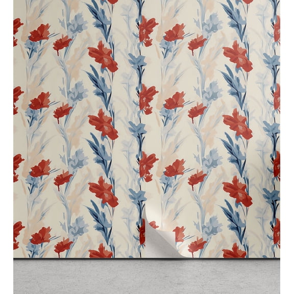 Ambesonne Floral Aquarelle Peel & Stick Wallpaper for Home, Flowers Abstract, 13"x72", Dark Pink Blue Grey Beige
