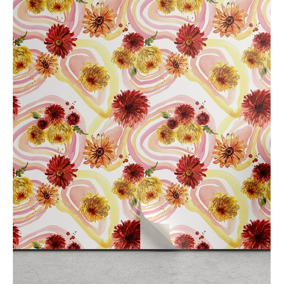 Ambesonne Floral Aquarelle Peel & Stick Wallpaper for Home, Gerbera Groovy Art, 13"x100", Blush Raspberry Mustard