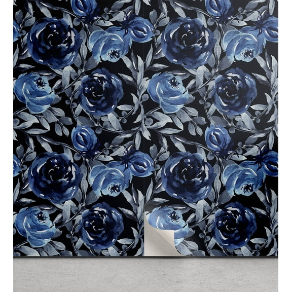 Ambesonne Floral Aquarelle Peel & Stick Wallpaper for Home, Jungle Cold Winter, 13"x36", Sea Blue Purpleblue Grey