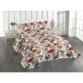 thumbnail image 1 of Ambesonne Floral Aquarelle Quilted Coverlet 3 Pcs, Blooms Leaves Art, King Size, Fern Green Magenta White, 1 of 4