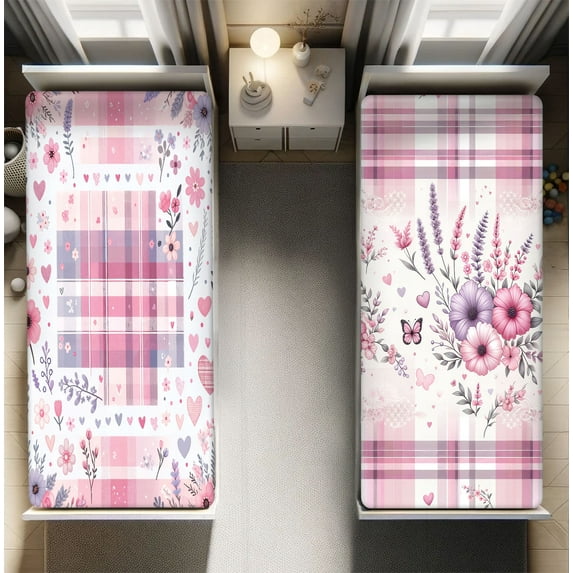 Ambesonne Floral Art Fitted Sheet Set 2 Pack All-Round Elastic, Modern Scandi Leaves Art, Full Size, Blush White Grey Pink