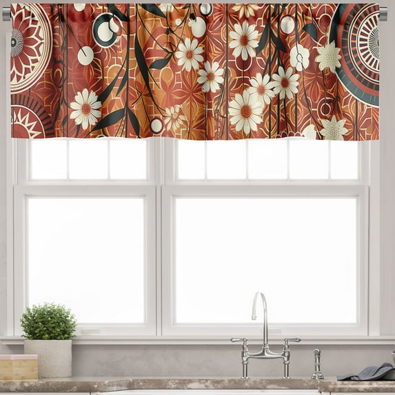 Ambesonne Floral Art Valance Pack of 2, Anime Japanese Flowers, 42"X18", Pale Vermilion Eggshell
