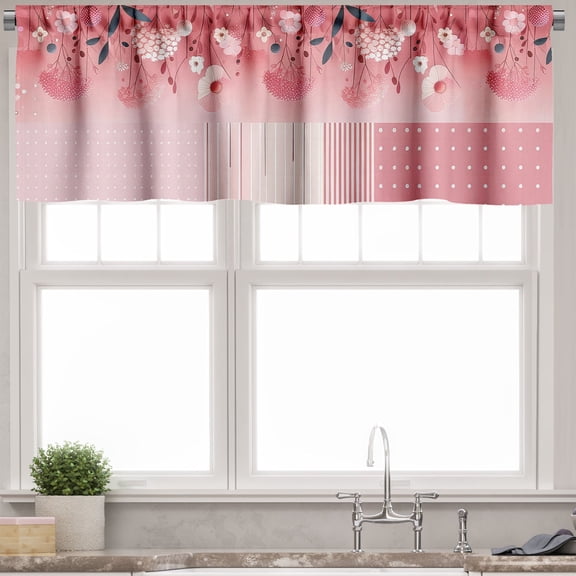 Ambesonne Floral Art Valance Pack of 2, Japanese Flowers Romance, 54"X12", Pale Pink Dried Rose