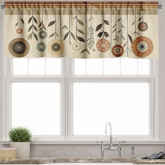 Ambesonne Floral Art Window Valance, Japanese Oriental Flower, 42" X 18", Grey Yellow Dark Salmon