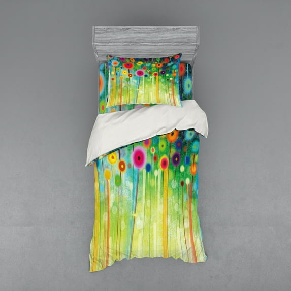 Ambesonne Floral Bedding Set 3 Pcs, Abstract Art Dandelion, Twin XL, Multicolor