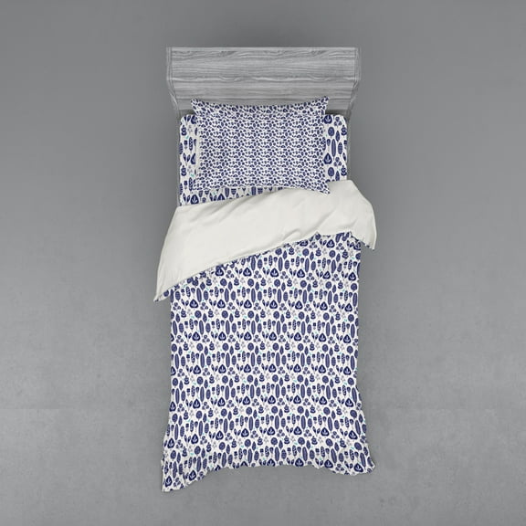 Ambesonne Floral Bedding Set 3 Pcs, Autumnal Trees Flowers Art, Twin XL, Dark Lavender Ivory