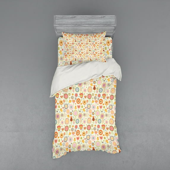Ambesonne Floral Bedding Set 3 Pcs, Bees Birds Butterflies, Twin, Multicolor