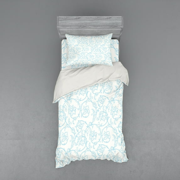 Ambesonne Floral Bedding Set 3 Pcs, Bohemian Vintage Orchids, Twin XL, Cream and Blue