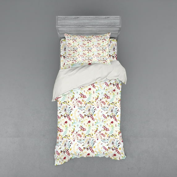 Ambesonne Floral Bedding Set 3 Pcs, Botanical Spring Petals, Twin XL, Multicolor