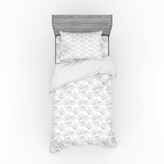 Ambesonne Floral Bedding Set 3 Pcs, Chrysanthemum Drawings, Twin, Dimgray and White