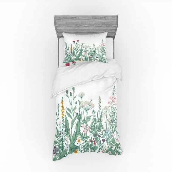 Ambesonne Floral Bedding Set 3 Pcs, Cow Parsley Musk Mallow, Twin, Multicolor
