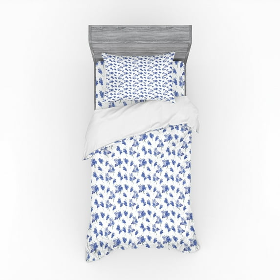 Ambesonne Floral Bedding Set 3 Pcs, Early Purple Orchids, Twin XL, Blue Grey and Violet