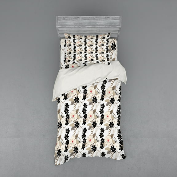 Ambesonne Floral Bedding Set 3 Pcs, Exotic Tropical Petals, Twin, Tan Ivory Seal Brown