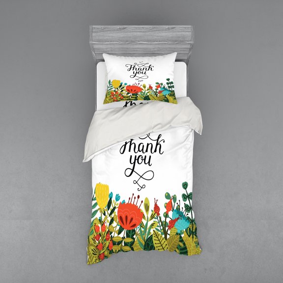 Ambesonne Floral Bedding Set 3 Pcs, Hand Writing Thank You, Twin XL, Multicolor