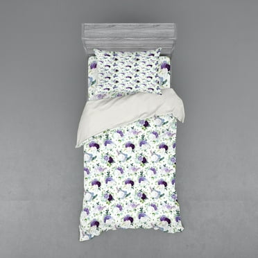 Ambesonne Floral Bedding Set 3 Pcs, Hydrangea Rose Iris Flowers, Twin, Plum Blue Violet