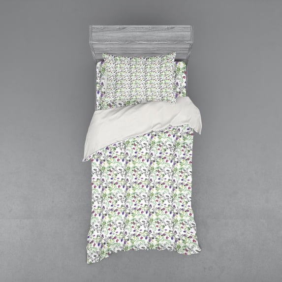 Ambesonne Floral Bedding Set 3 Pcs, Lilac Wild Flowers Design, Twin XL, Green Pale Fuchsia
