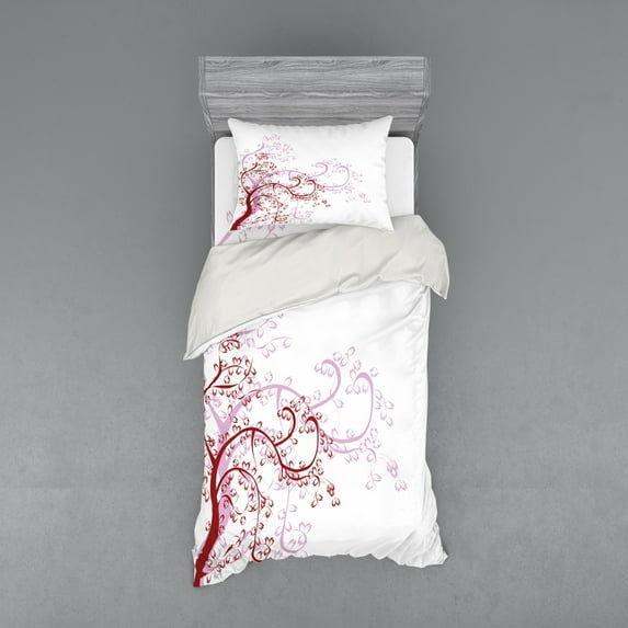 Ambesonne Floral Bedding Set 3 Pcs, Magnolia Art, Twin XL, Red White