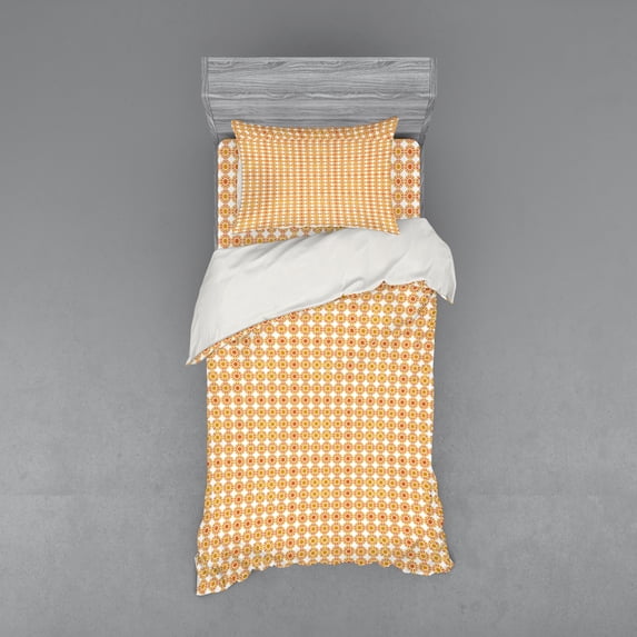 Ambesonne Floral Bedding Set 3 Pcs, Monochrome Abstract Flowers, Twin XL, Orange Burnt Orange