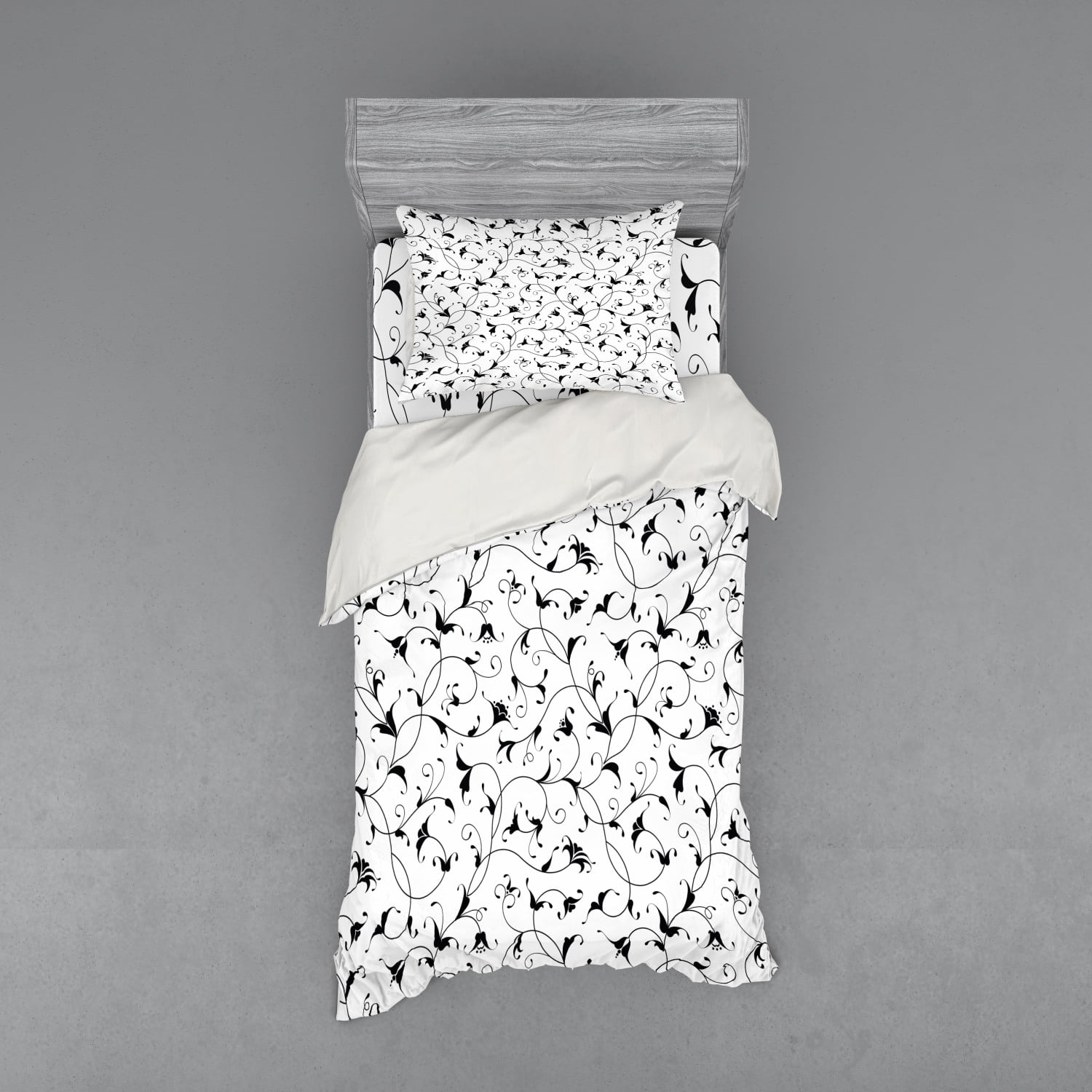 Twin White and Black Floral Duvet Cover Set