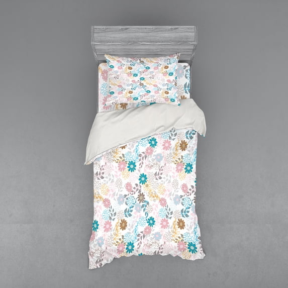 Ambesonne Floral Bedding Set 3 Pcs, Pastel Daisies, Twin, Multicolor