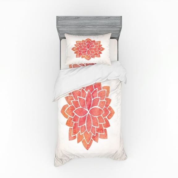 Ambesonne Floral Bedding Set 3 Pcs, Pattern Lotus Illustration, Twin XL, Coral White and Salmon