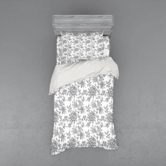 Ambesonne Floral Bedding Set 3 Pcs, Petals, Twin XL, Dimgray