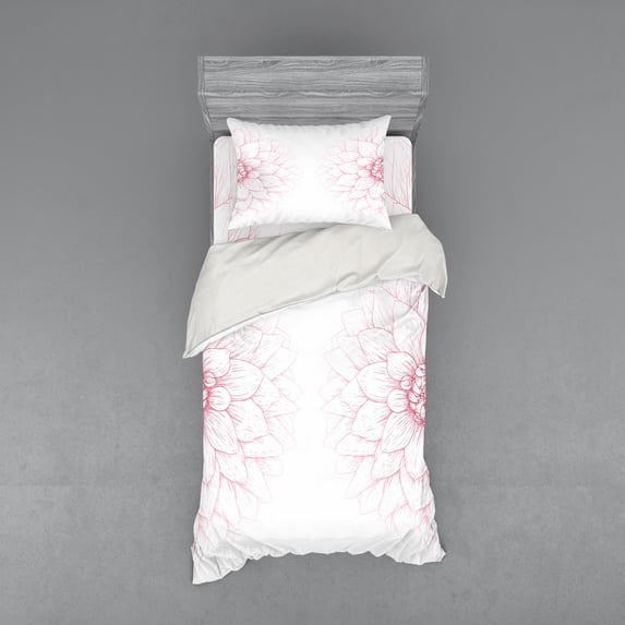 Ambesonne Floral Bedding Set 3 Pcs, Pink Blossom Flower, Twin, White and Pink