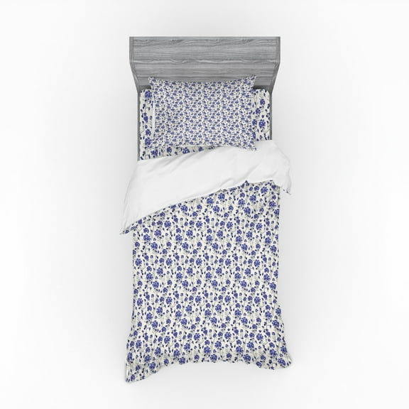 Ambesonne Floral Bedding Set 3 Pcs, Simplistic Gracious Flowers, Twin XL, Pale Grey and Dark Lavender