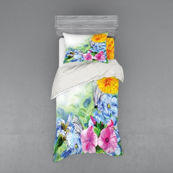 Ambesonne Floral Bedding Set 3 Pcs, Spring Blossom, Twin XL, Multicolor