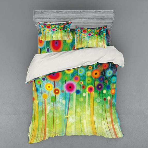 Ambesonne Floral Bedding Set 4 Pcs, Abstract Art Dandelion, Queen, Multicolor
